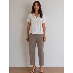 Baker Street New Zealand White 100% Linen Ladder Stitch Short Sleeve Shirt Small